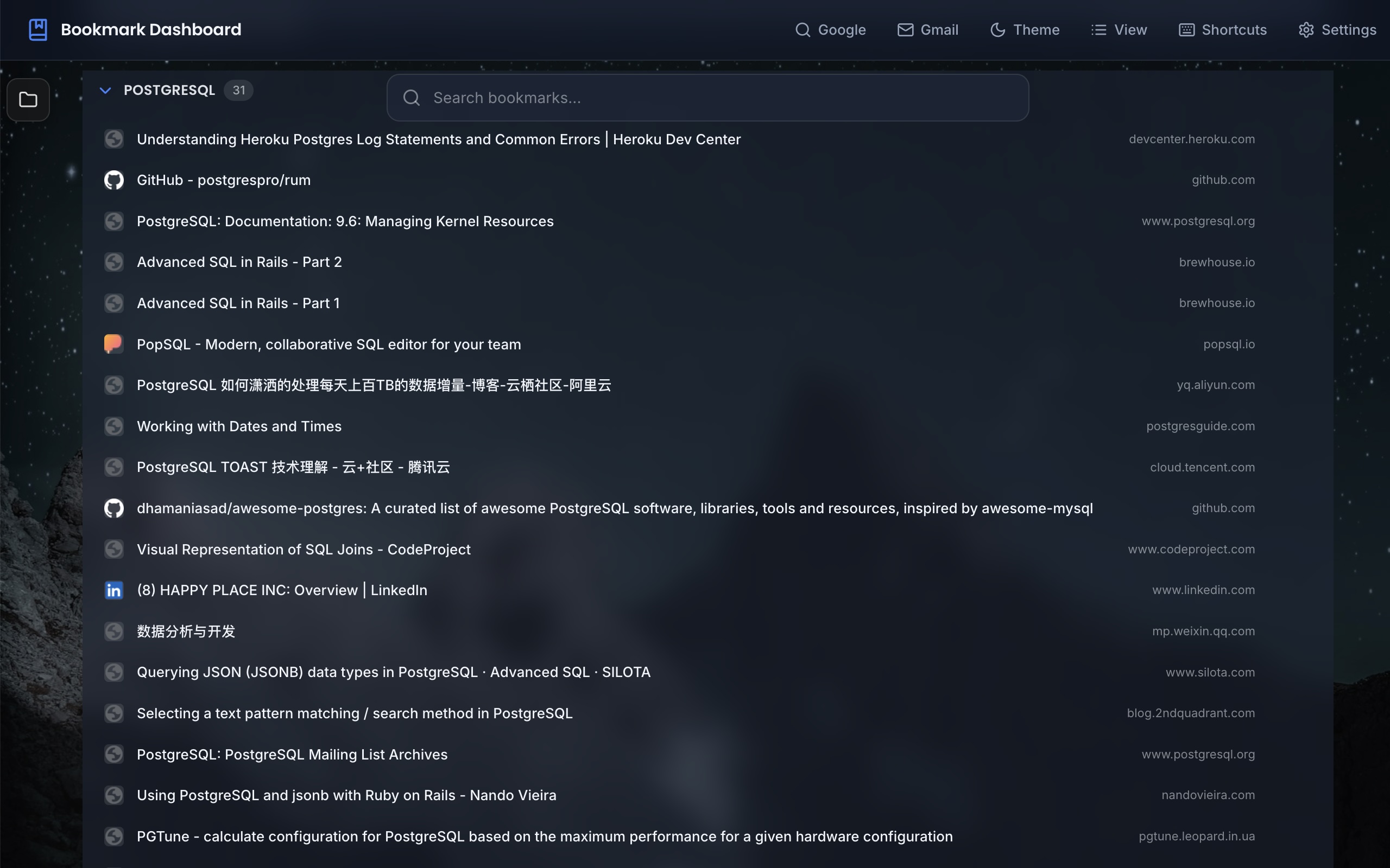 Bookmark Dashboard preview